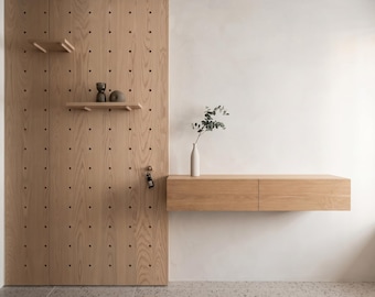 Mesa consola flotante de roble Morioka, mesa de entrada de pared, muebles modernos Japandi.