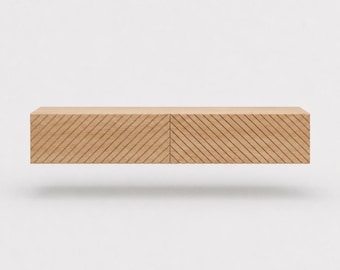 Aomori Solid Oak Floating Console Table with Drawers, Minimalist Entryway Furniture
