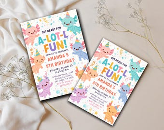 Axolotl Birthday Invitation | Cute Axolotl Party Invite | Under The Sea Birthday Invite | Kids Birthday Template | Instant Download