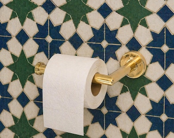 Solid Brass Toilet Paper Holder | Minimalist L-Shape Wall Mount Gold Tissue Dispenser