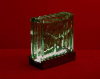 Lámpara de bloque de vidrio – Lámpara de mesa Art Déco con sensor de movimiento, lámpara de escritorio hecha a mano