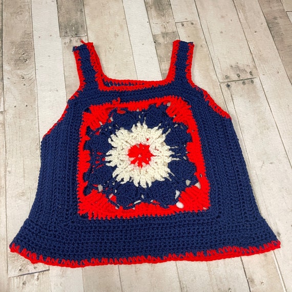 Vintage 60s 70s Crocheted Granny Square Tank Top - image 2