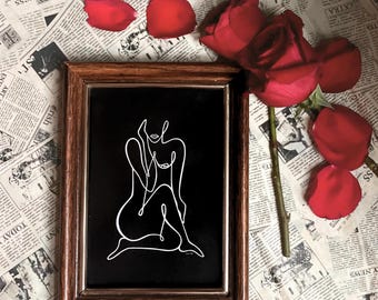 Abstract Inverted Feminine Line Art-Female Silhouette-Empowering - Female Body- Neutral Art- Female Figure-Inclusive-Nude Woman-B&W Print
