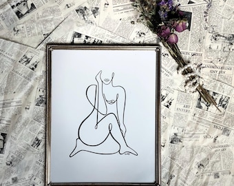 Abstract Feminine Line Art-Female Silhouette-Empowering - Female Body- Neutral Art- Female Figure-Inclusive-Nude Woman-B&W Print- Minimalism