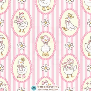 Silly Goose Seamless Pattern, Girly Duck Repeating Fabric Design (Digital Download)