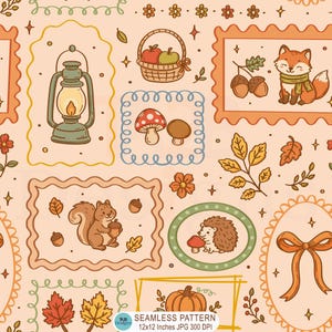 Fall Seamless Pattern, Preppy Autumn Cozy Seamless File, Fall Pattern Fabric, Fall Stamps Digital Paper, Fall Frames Repeating Pattern, JPG