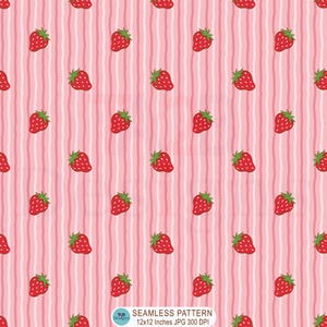 Strawberry Stripe Seamless Pattern, Spring Summer Fabric Design (Digital Download)