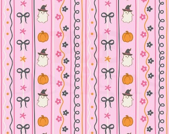 Motivo rosa senza cuciture di Halloween, fantasmi, zucche, fiocchi (download digitale JPG)