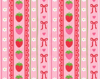 Padrão sem costura Strawberry Daisy Coquette, com laços e corações (arquivo digital JPG).