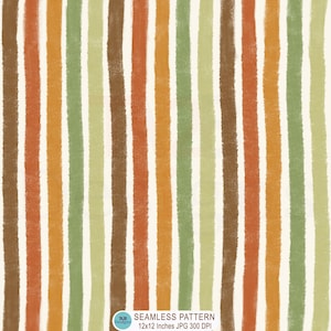 May include: A seamless pattern featuring vertical, hand-painted style stripes in alternating colours of brown, orange, light green, and olive green against a cream background. The text at the bottom reads TA2B Designs SEAMLESS PATTERN 12x12 Inches JPG 300 DPI.