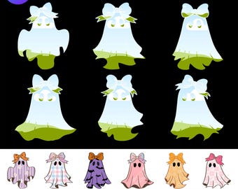 Halloween Ghost Canva Frame Template, Cute Bow Bundle (Digital Download)