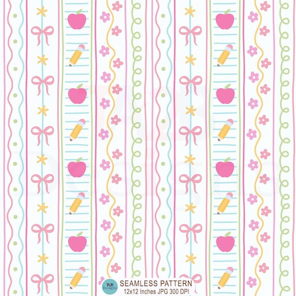 Preppy School Seamless Pattern, Teacher Stripes (Digital Download)