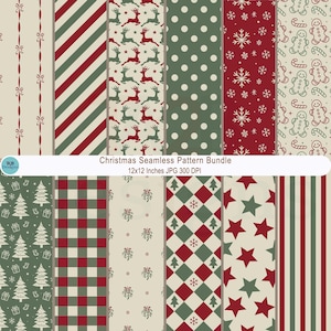 Nahtloses Weihnachtsmuster, niedliche digitale Weihnachtspapiere, Weihnachts-Hintergründe für Scrapbooking, Stoffmuster mit sich wiederholendem Muster, JPG-Download