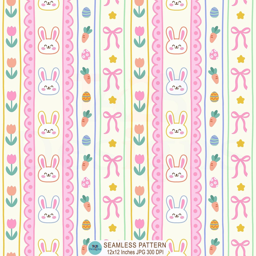Coquette Easter Bunny Seamless Pattern, Spring Floral Digital Paper ...
