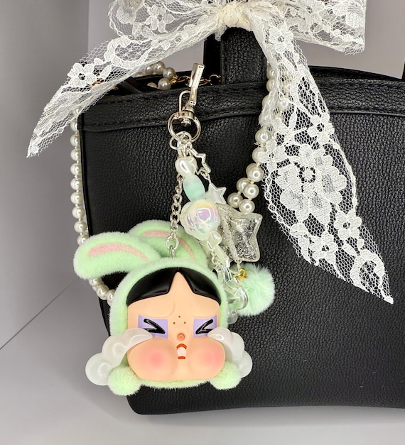 キーホルダー・キーリング CRYBABY X POWERPUFF GIRLS SERIES KEYRING BLOSSOM Authentic Popmart CRY BABY X Powerpuff Girls Bunnies