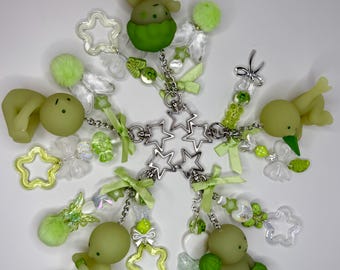 Handmade Smiski Keychains: Kawaii Green Glow-in-the-Dark Charm
