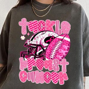 Comfort Colors Preppy Tackle Breast Cancer Shirt, Cancer Awareness Tee, Football Fight Cancer T-Shirt, Pink Tackle Cancer Shirt