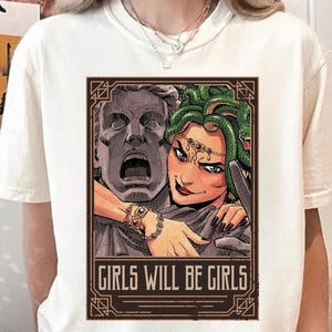 Mädchen werden Mädchen Komfort Farben Shirt, Retro Medusa feministisches T-Shirt, Frauen Empowerment T-Shirt, Tarot Karte Grafik Shirt sein