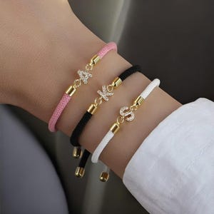 Pulsera con letra inicial personalizada: pulsera de cuerda ajustable con circonitas pavé, regalo de joyería con dijes de la A a la Z para mujeres