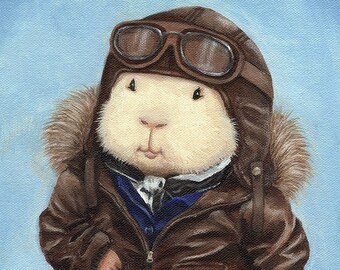 Amelia Earhart Guinea Pig Portrait 8x10 - Cute Amelia Earhart Art Print