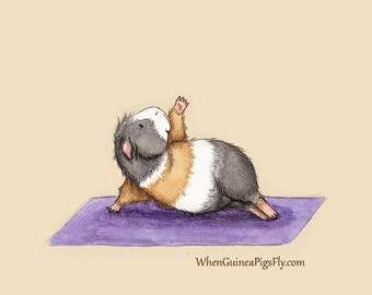 Side Plank 11x14 - Cute Guinea Pig Yoga Art Print - Yoguineas Collection