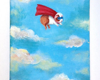 Superpiggie - 8x10 Original Meerschweinchen Malerei