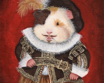 William Haykespeare 8x10 - Shakespeare Guinea Pig Portrait - Fine Art Renaissance Style Animal Portrait