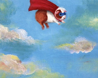 Superpiggie 5x7 - Guinea Pig Superhero Art Print