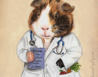 Guinea Pig Doctor Art Print 8x10 - Perfect gift for doctors, nurses, essential workers, veterinarians