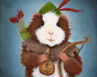 Robin Hood 8x10 - Guinea Pig Robin Hood Art Print - Cute Nursery Decor