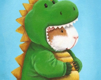 Dinopeeg 8x10 - Guinea Pig in a Dinosaur Costume Art Print