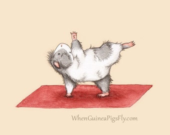 Guinea Pig Yoga Half Moon 11x14 - Yoguineas Collection - Cute Yoga Art Print