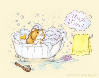 Guinea Pig Bath Time 8x10 - Fine Art Guinea Pig Art Print