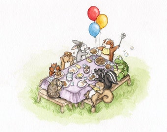 The Pancake Picnic - Cute Animal Art Print