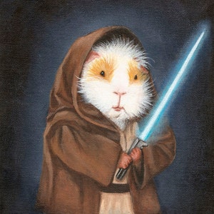 Guinea Pig Jedi 8x10 - Cute Guinea Pig Star Wars Fan Art Print