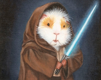 Guinea Pig Jedi 8x10 - Cute Guinea Pig Star Wars Fan Art Print