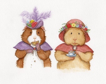 Meerschweinchen im Tee 8x10 - Viktorianisches Meerschweinchen Kunstdruck