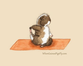 Yoga Guinea Pig Pigeon Pose 11x14 - Yoguineas Collection -  Cute Guinea Pig Yoga Art Print