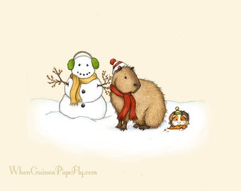 Capy Holidays - Capybara and guinea pig building a snowman