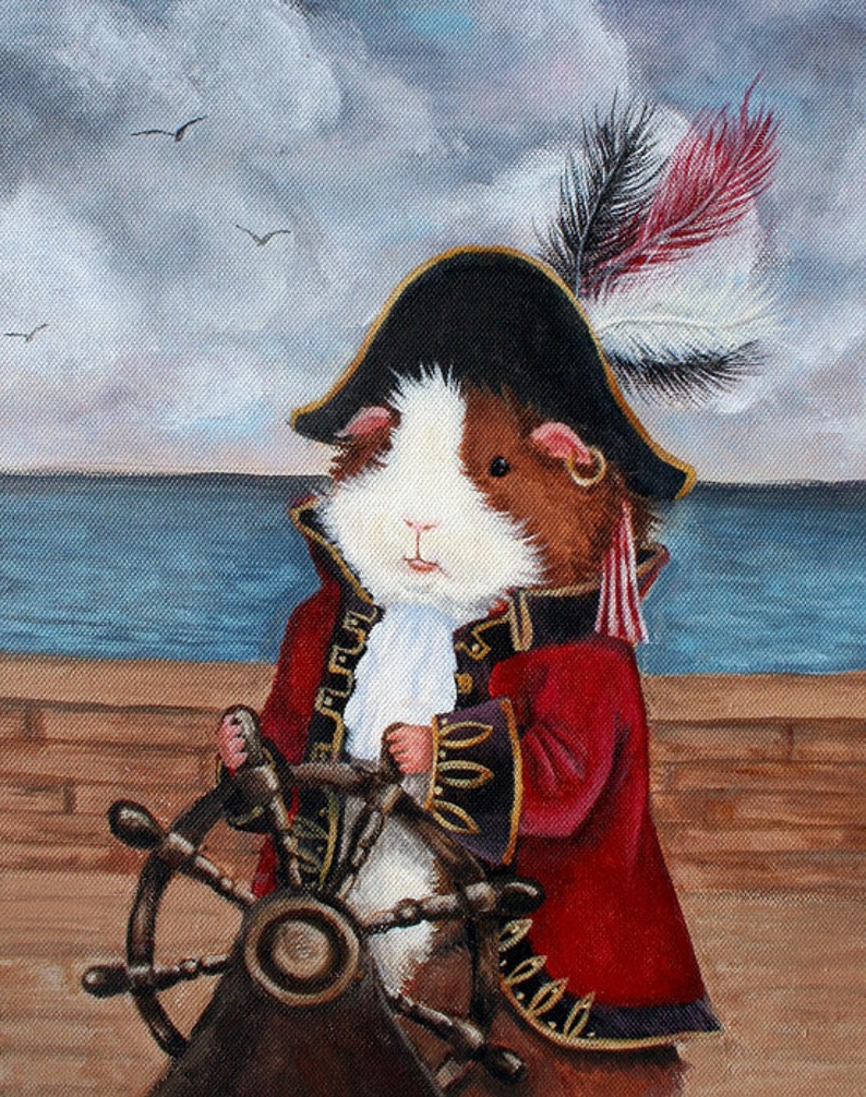 Broccoli Jones 8x10 Guinea Pig Pirate Art Print Cute Kids Wall Art, Nursery Decor image 1