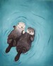 Otters Holding Hands Art Print 8x10 Cute Otter Art, perfect wedding gift, anniversary gift, gender neutral print of original otter painting 