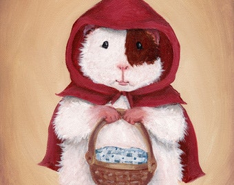 Guinea Pig Little Red Riding Hood 8x10 - Children's Room Decor Guinea Pig Art Print