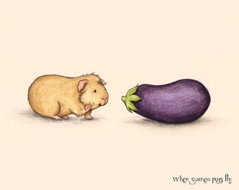 How do you do 11x14 - Guinea pig with eggplant guinea pig art print