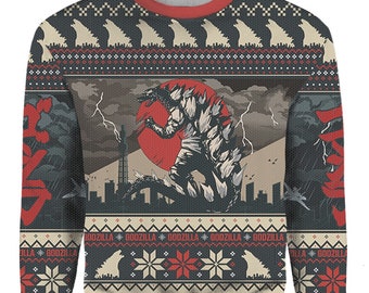 Godzilla Xmas Sweater - Etsy UK