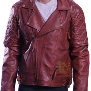 Diamond Classic Men&#39;s Brown Waxed SheepSkin Real Leather Jacket