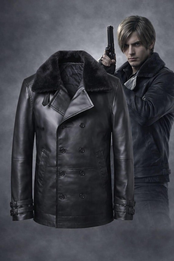 RE-9 Leon S Kennedy Resident Evil Black Hand Made Mens Leather