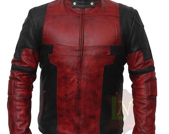 Disfraz de Ryan Reynolds de Dead Red Pool para hombre, de cuero encerado auténtico.