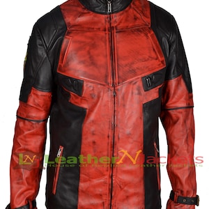 Dead red pool ryan reynolds cosplay real waxed and unwaxed leather costume for men