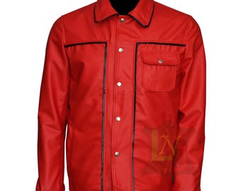 Chaqueta de piel de oveja auténtica Rock Star Red Iconic para hombre