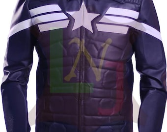 American  Soldier Blue Real Leather Sostume Cospaly Jacket For Men